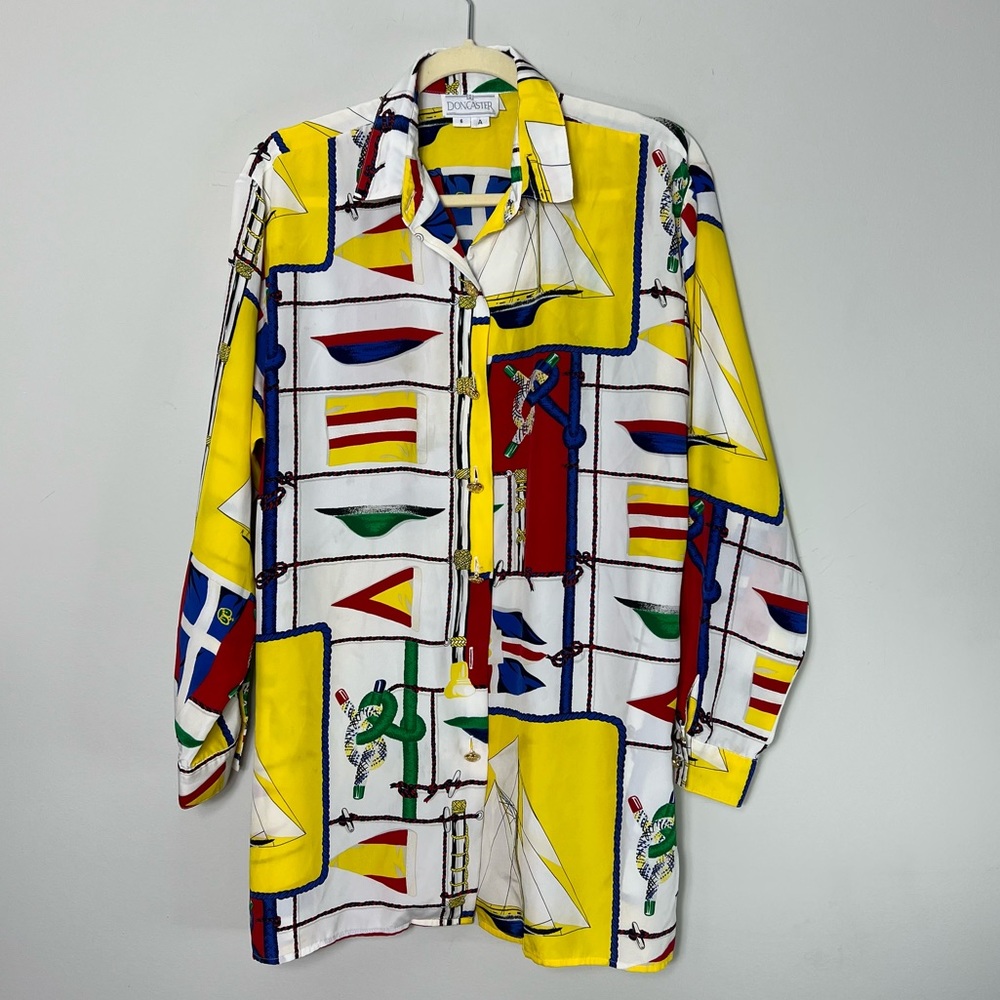 Vintage Doncaster Silky Nautical Blouse Shirt Tunic Shirt *326